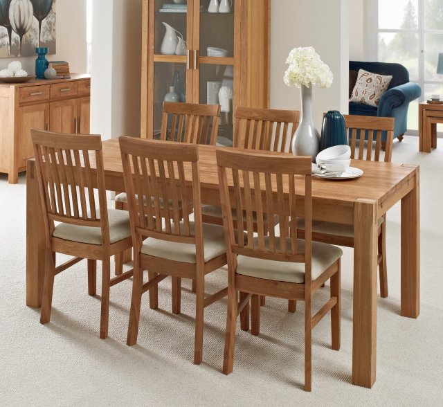 Regis Oak 180x90cm Dining Table & 6 Fabric Chairs