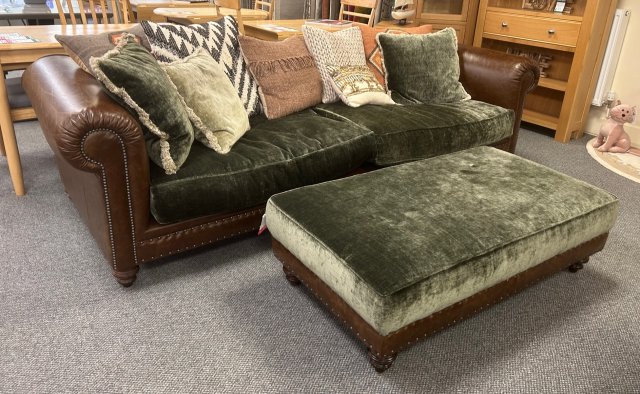 Clearance - Tetrad Constable Grand (Split) Sofa & Large Rectangular Footstool in Velvet/Leather