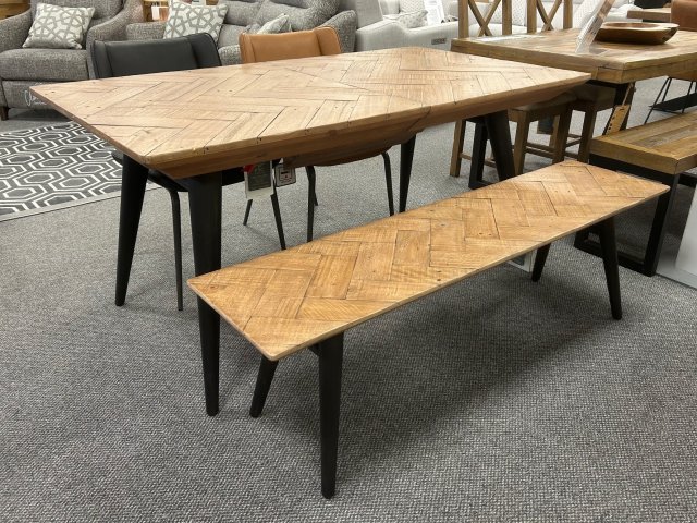 Clearance - Baker Flight Extending Dining Table, 2 x Jack Chairs (1 in Black, 1 in Cognac) & Bench