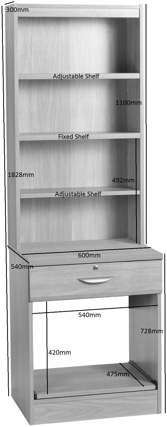 R White Printer/Scanner Desk Drawer Unit with OSD Hutch Desks Living Homes