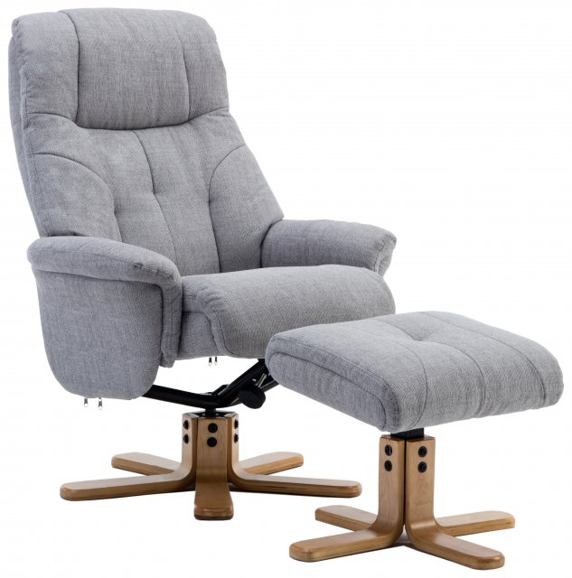 Dubai Relaxer Chair & Footstool (Silver/Mid Oak)
