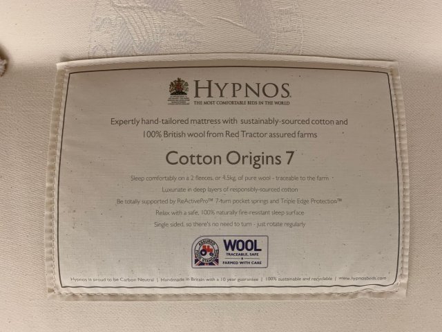 Clearance - Hypnos Cotton Origins 7 5'0" (150cm) Kingsize Mattress Only