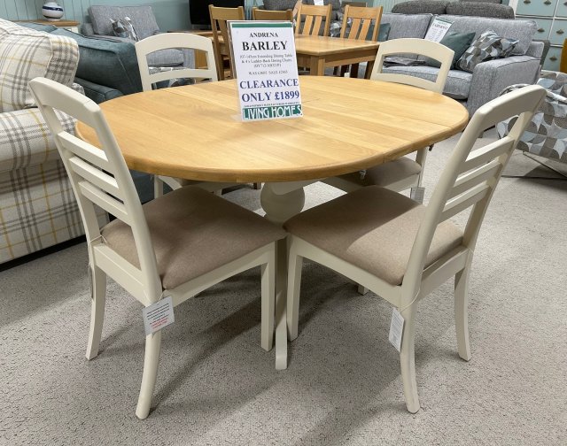 Clearance - Andrena Barley 107-145cm Extending Table & 4 x Ladder-back Chairs