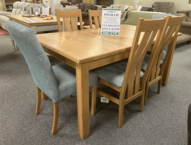 Clearance - Andrena Pelham 160-220cm Extending Table, 4 x Twin-Slat Chairs & 2 x Upholstered Chairs