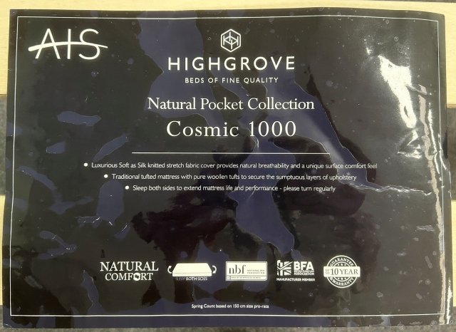 Clearance - Highgrove Cosmic 1000 4'6" (135cm) Mattress