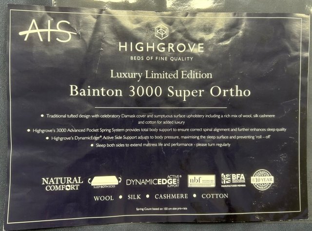 Clearance - Highgrove Bainton Super Ortho 3000 135cm Double Mattress