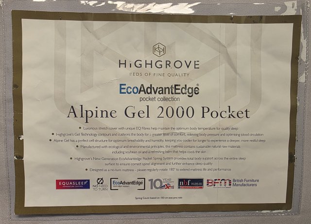 Clearance - Highgrove Alpine Gel 2000 4'6" Mattress Only