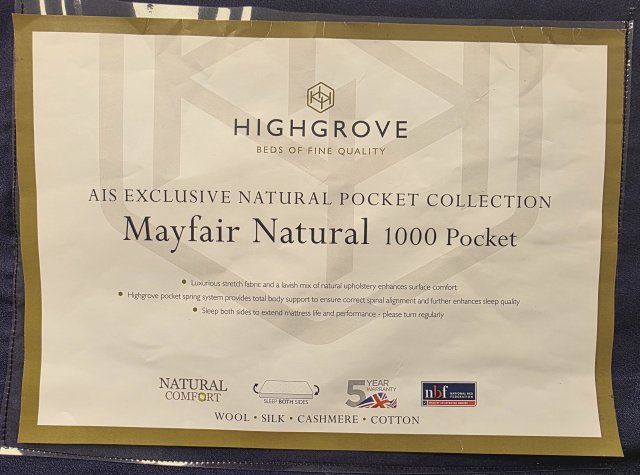 Clearance - Highgrove Mayfair 1000 135cm 4'6" Double Mattress Only