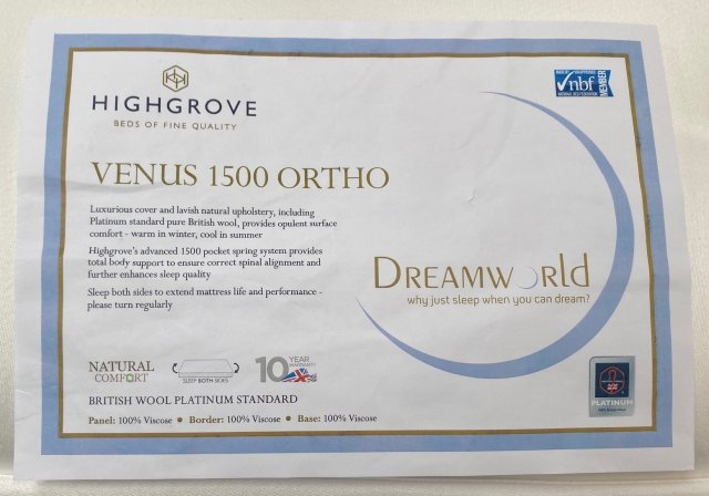 Clearance - Highgrove Venus 1500 Ortho 4'6" Double Mattress