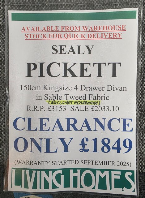 Clearance - Sealy 5'0' (150cm) Pickett 4 Drawer Set