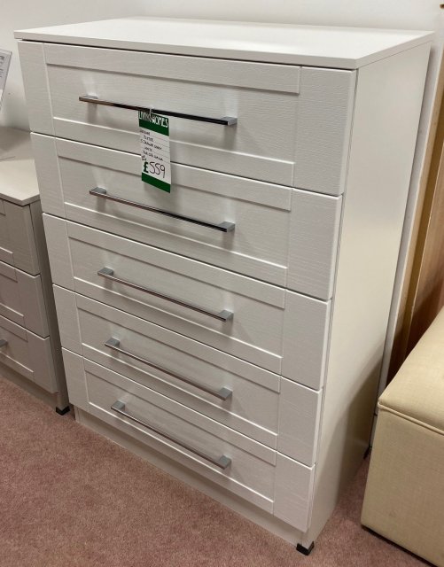 Clearance - Welcome Yoxter 5 Drawer Chest in White