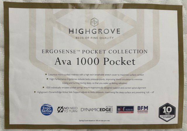 Clearance - Highgrove Ava 1000 4'6" (135cm) Mattress